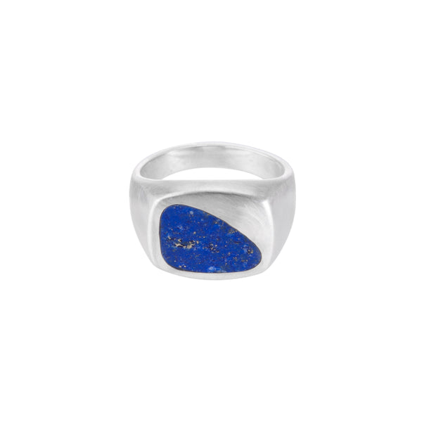 Men's Silver Signet Ring with Blue Lapis